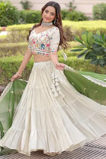 Fantastic Off-White Embroidered Silk Festival Wear Lehenga Choli