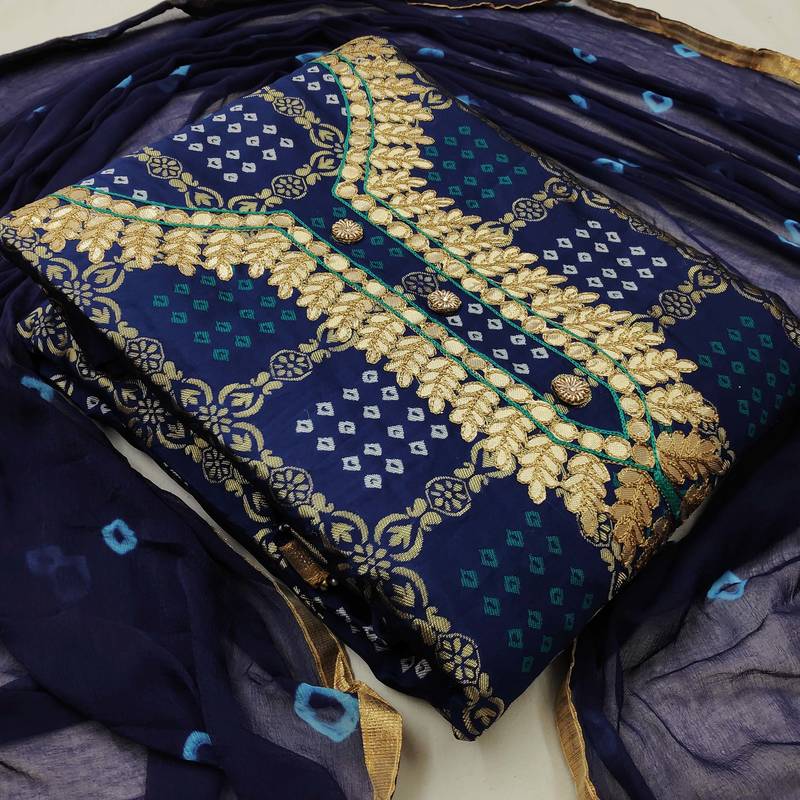 blue jacquard woven dress material