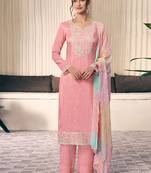 light pink moonga silk embroideredpant style suit