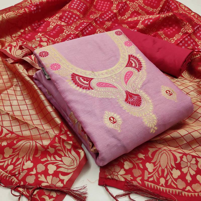 light pink jacquard woven dress material