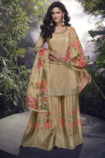 light olive chinon silk palazzo suit