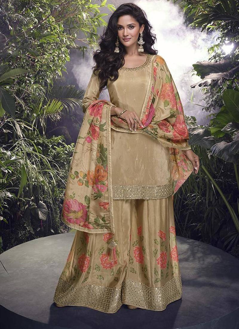 light olive chinon silk palazzo suit