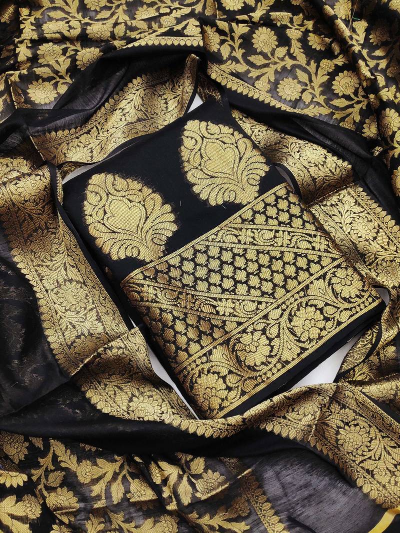 black jacquard woven dress material