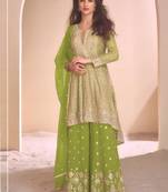 Parrot green  georgette embroidered palazzo suit