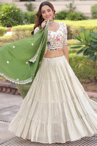Fantastic Off-White Embroidered Silk Festival Wear Lehenga Choli