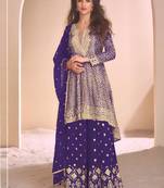 Violet  georgette embroidered palazzo suit
