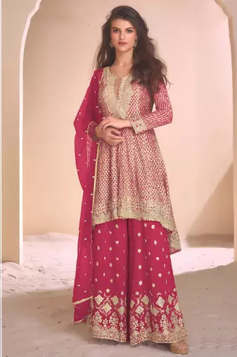 Rani pink  georgette embroidered palazzo suit