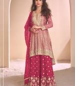 Rani pink  georgette embroidered palazzo suit