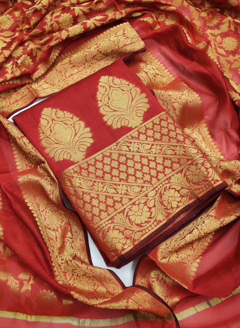 maroon jacquard woven dress material