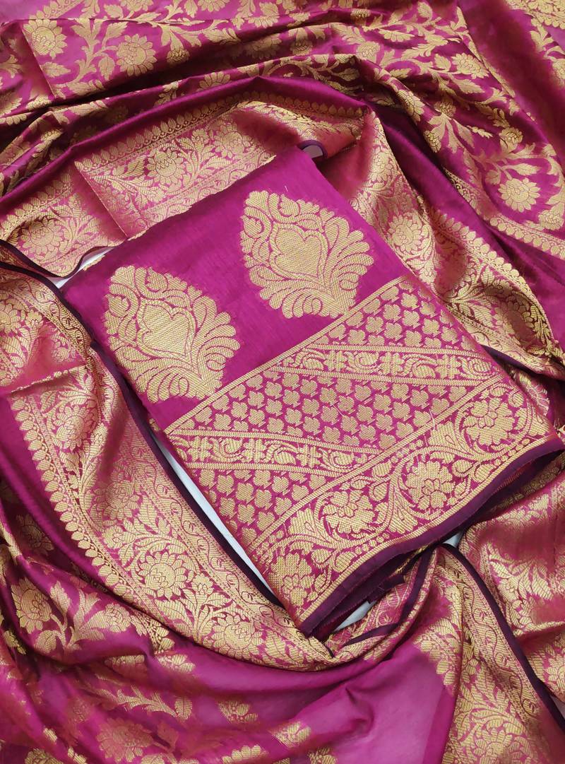 pink jacquard woven dress material