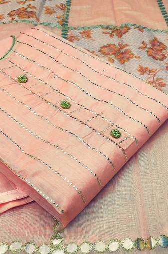 light pink chanderi hand embroidery dress material