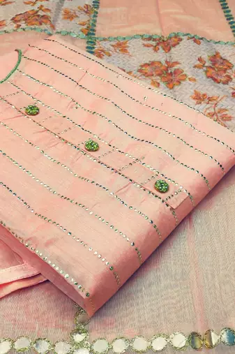 light pink chanderi hand embroidery dress material