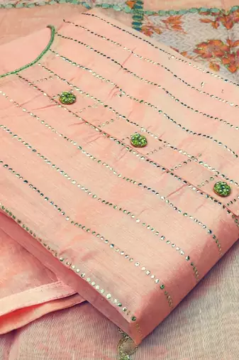 light pink chanderi hand embroidery dress material