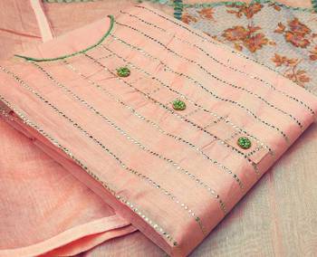 light pink chanderi hand embroidery dress material 3