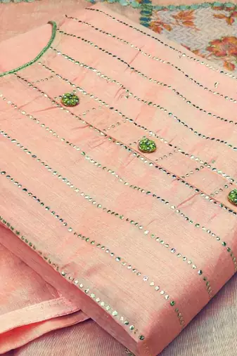 light pink chanderi hand embroidery dress material