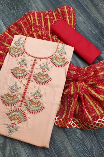 baby pink cotton hand embroidery dress material