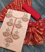 baby pink cotton hand embroidery dress material