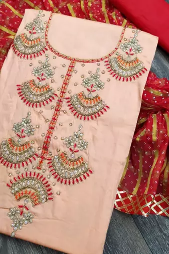 baby pink cotton hand embroidery dress material