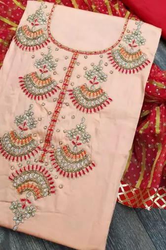 baby pink cotton hand embroidery dress material