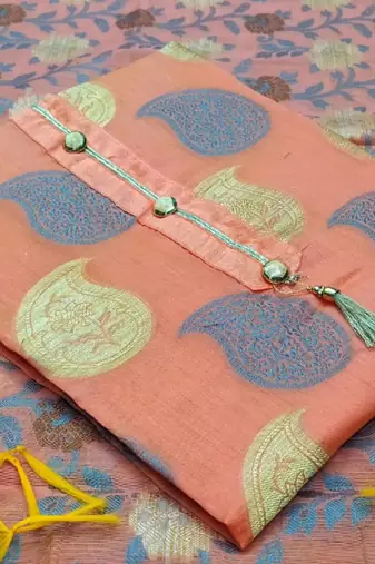 peach jacquard woven dress material