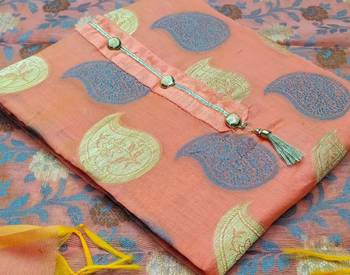 peach jacquard woven dress material 3
