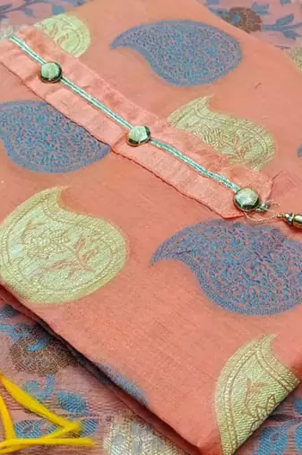 peach jacquard woven dress material