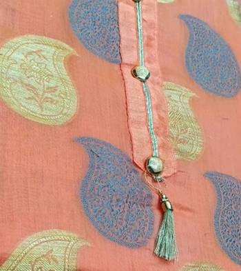 peach jacquard woven dress material 4