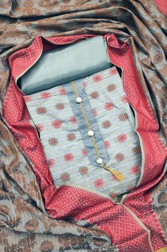 light blue jacquard woven dress material