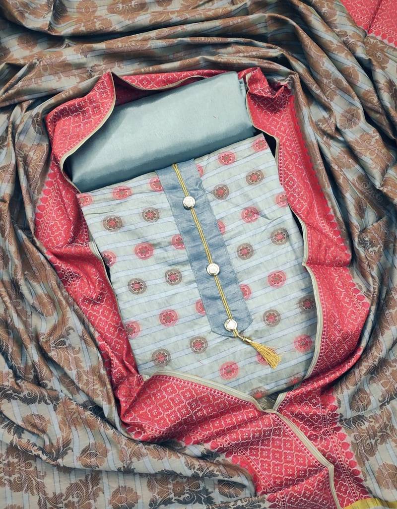 light blue jacquard woven dress material