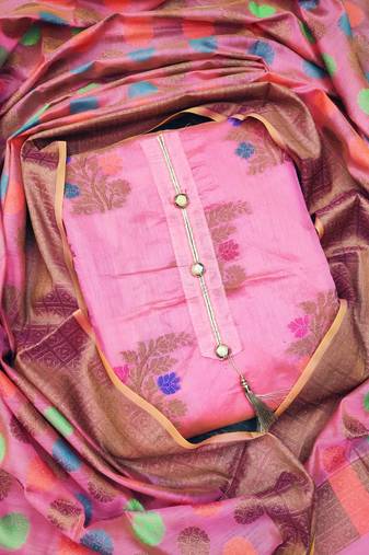 pink jacquard woven dress material