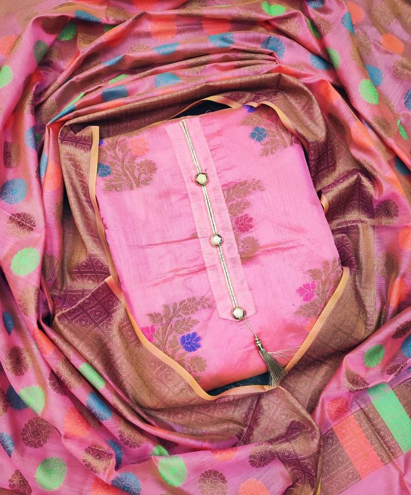 pink jacquard woven dress material