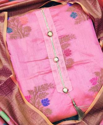 pink jacquard woven dress material 3