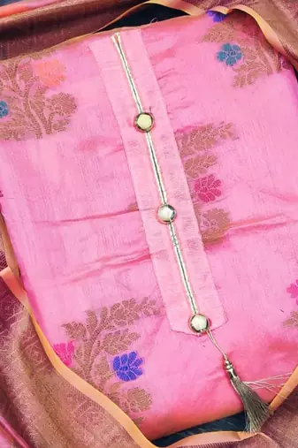 pink jacquard woven dress material
