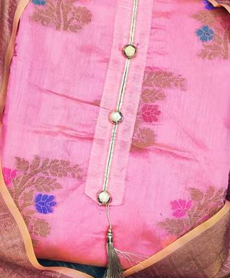 pink jacquard woven dress material 4