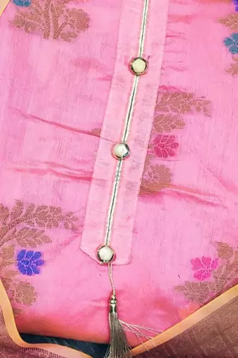 pink jacquard woven dress material