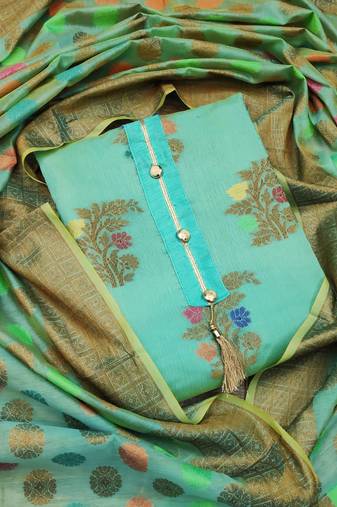 sea green jacquard woven dress material