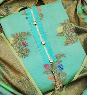 sea green jacquard woven dress material 3
