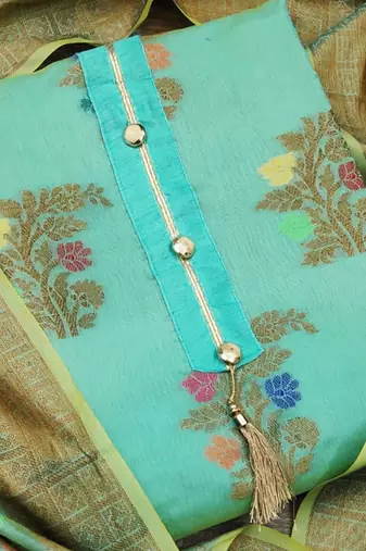 sea green jacquard woven dress material