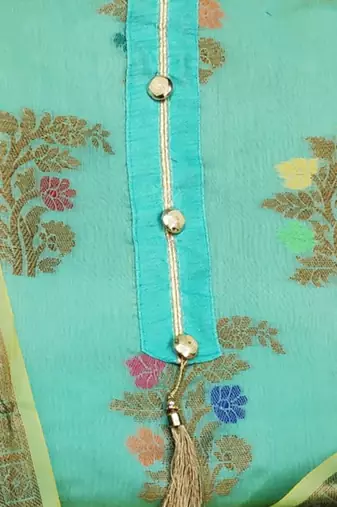 sea green jacquard woven dress material