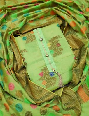 green jacquard woven dress material 1