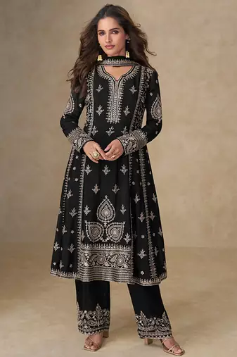 black Chinon embroidered salwar suit 