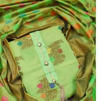 green jacquard woven dress material 2