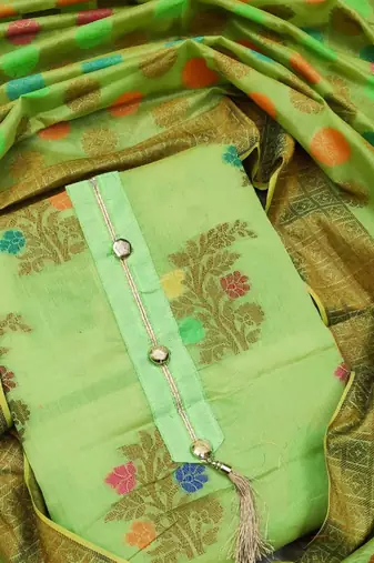 green jacquard woven dress material