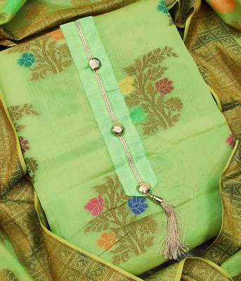 green jacquard woven dress material 3