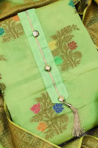 green jacquard woven dress material