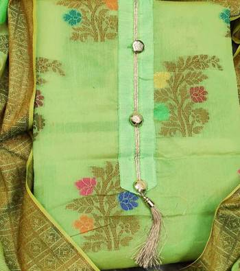 green jacquard woven dress material 4
