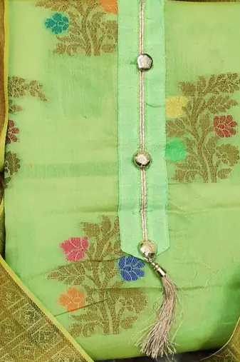 green jacquard woven dress material