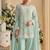 Light blue faux georgette beads sequins straight pant suit
