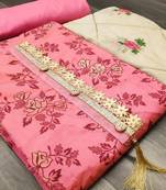 pink chanderi embroidered dress material