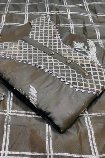 grey chanderi hand embroidery dress material